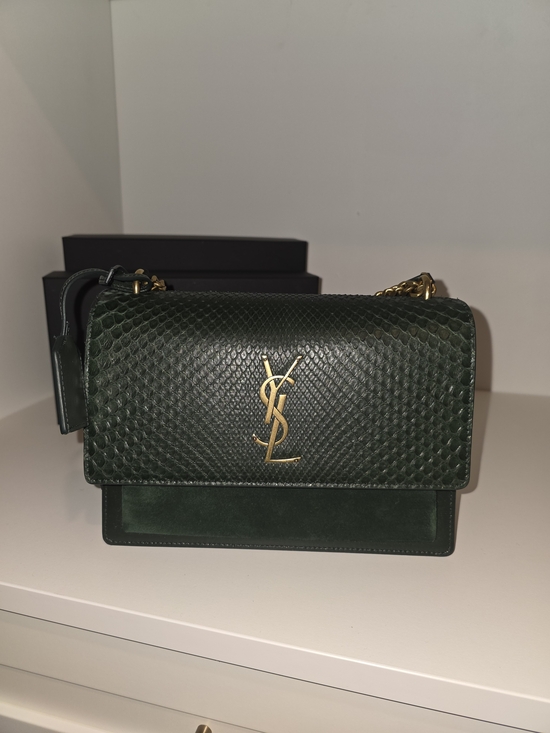 Saint Laurent Handbags - Saint Laurent Forest Green Textured Monogram Shoulder Bag